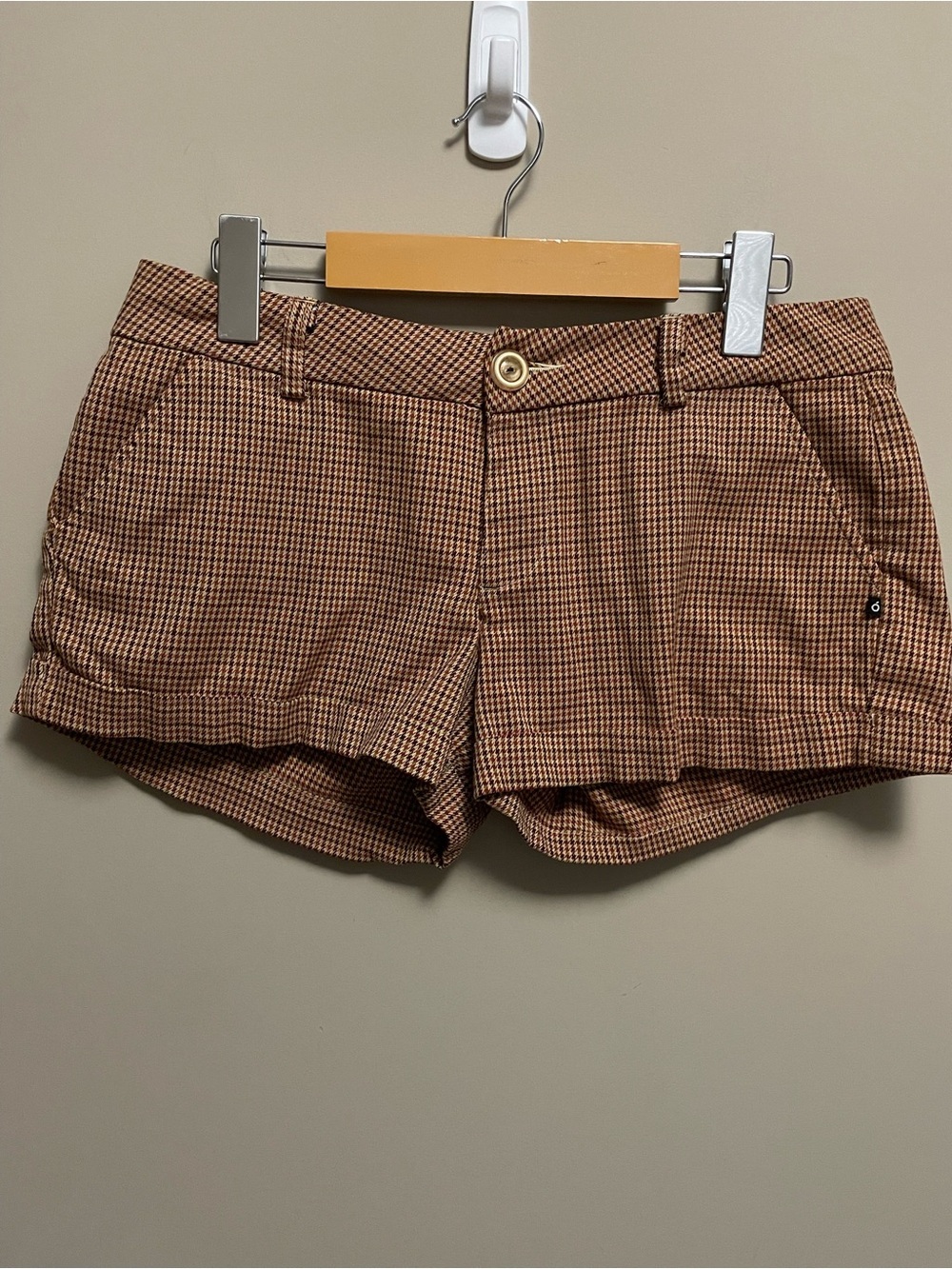 Lime Orange Brown Plaid Checkered Dress Shorts Women’s Size 29